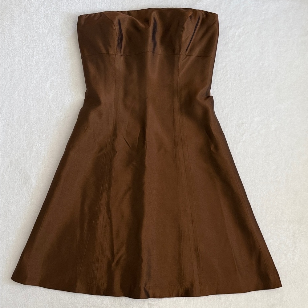 {VTG} Vera Wang | 90s Archival Bronze Shimmer Taffetta Dress (Size 6 Fits 0/XS)